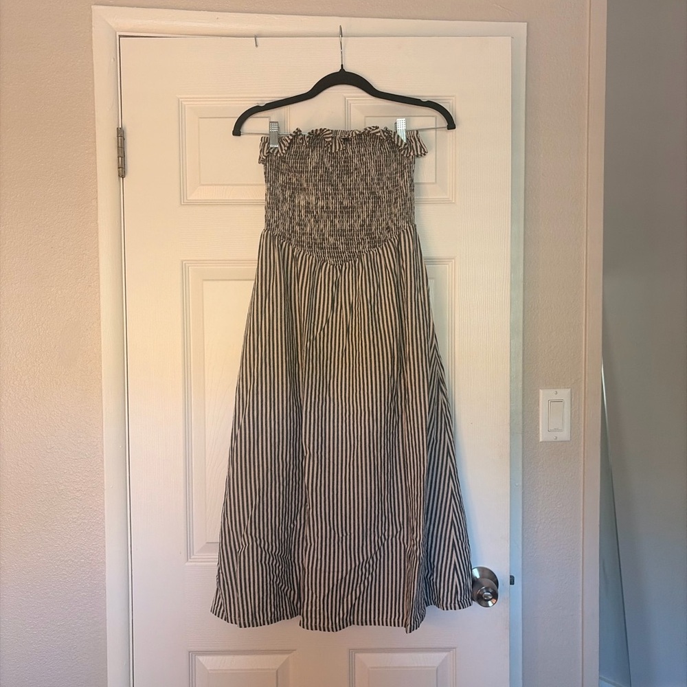 Striped Smocked Strapless Maxi Dress - Black & White